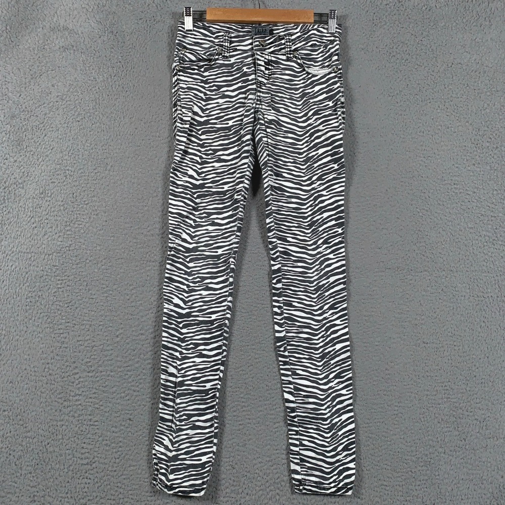 Tripp NYC Zebra Print Skinny Jeans Womens 3 Black White Punk Rock Animal Stretch